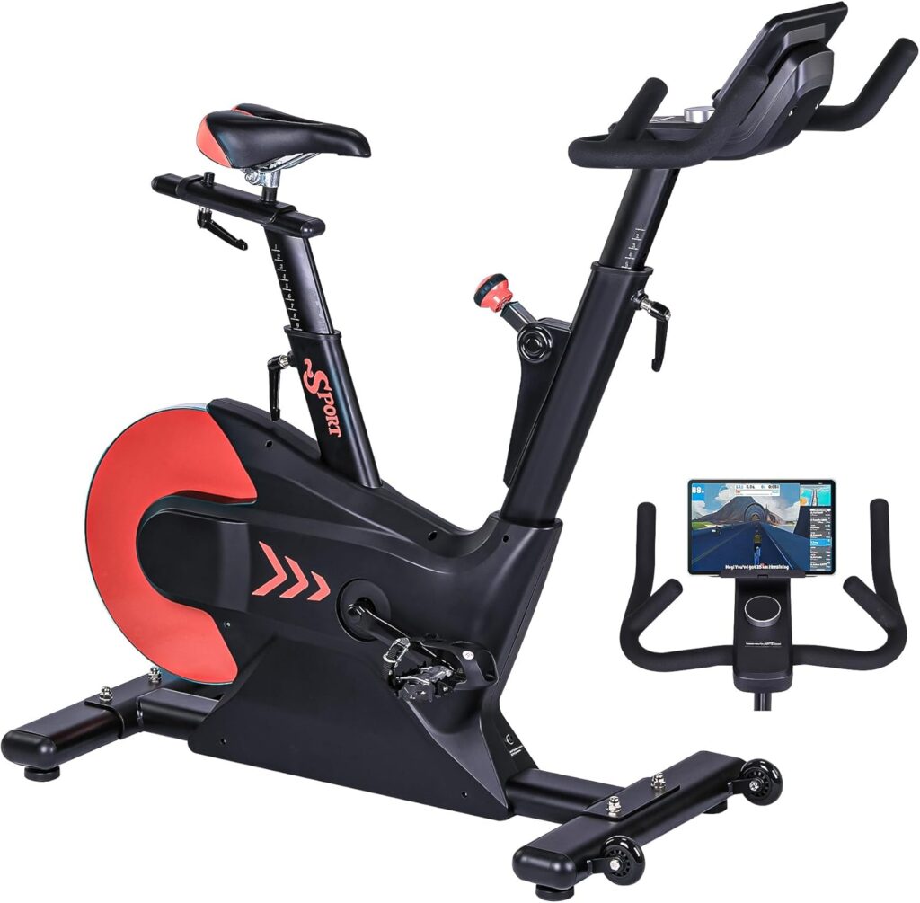 Stationary Bike with Shuttle Smart Knob,Exercise Bike for Home,Spin Bike with Heavy Flywheel,Electromagnetic Control Indoor Cycling Bike with App,Cycle Bike with Seat Cushion