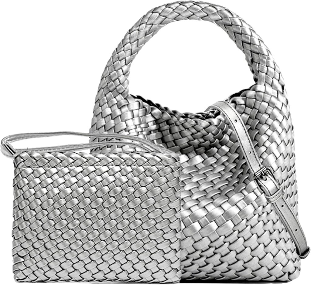 JINMANXUE Small Woven Bag for Women Cute Hobo Tote Handbag Mini Clutch Purse Vegan Leather Crossbody Shoulder Handmade Bags