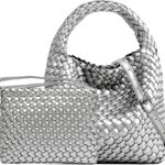 JINMANXUE Small Woven Bag for Women Cute Hobo Tote Handbag Mini Clutch Purse Vegan Leather Crossbody Shoulder Handmade Bags