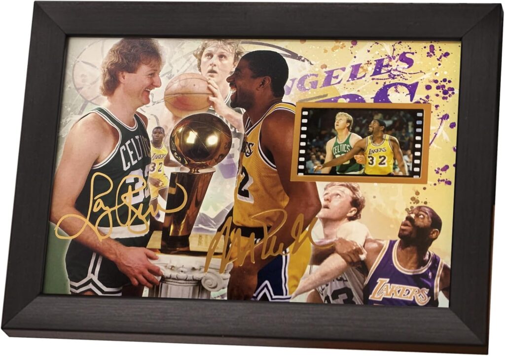veratwo Signed Larry Bird & Earvin Johnson Basketball Poster Framed Photo Gift 8×6 Inches,with 1x 35mm Film Display,Cool Basketball Memorabilia Gifts for Huge NBA Fans