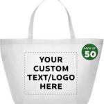 DISCOUNT PROMOS Custom Southern Style Grocery Tote Bags Set of 50 – Personalized Bulk Pack, Reusable Grocery & Shopping Bags – Great for Travel, Carry on Bag, Business Promotions – White – 20″X13″X8″
