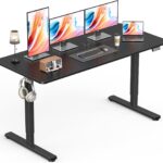 Standing Desk, Height Adjustable Electric Stand up Desk, 55 x 24 Inches Sit Stand Home Office Desk with Splice Board, Black Frame/Black Top