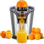 FOHERE Orange Juicer Squeezer Electric Citrus Juicer with Two Interchangeable Cones Suitable for orange, lemon and Grapefruit, Brushed Stainless Steel