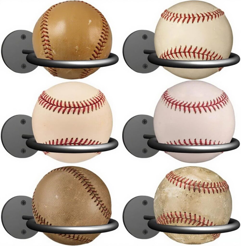 Baseball&Softball Display Memorabilia Holder Baseball Bat Storage Baseball Display Holders Heavy-Duty Wall Mount Rack for Collectibles Black 3PCS Hardware Included (6 Pack)