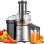 GDOR Powerful 1200W Juicer Machine, 3.2″ Wide Chute, Titanium-Enhanced Blade, Heavy-Duty Copper Motor, Dual Speed Centrifugal Juice Extractor, BPA-Free, Silver