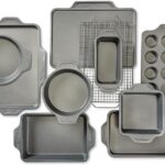 All-Clad Pro-Release Nonstick Bakeware Set 10 Piece Oven Safe 450F Half Sheet, Cookie Sheet, Muffin Pan, Cooling & Baking Rack, Round Cake Pan, Loaf Pan, Baking Pan Grey