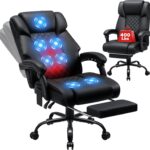 HOFFREE Massage Office Chair with Heat 7 Points Vibration Ergonomic Executive Office Chair with Footrest Reclining High Back Home Office Desk Chairs Black