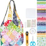 WEBEEDY DIY Small Bag Quilted Kit Square Pattern Handbag Quilted Starter Kit for Beginners Adults Handmade Small Bag Making Set with 50 Mixed Colours Fabrics Instructions and Complete Quilting Tools