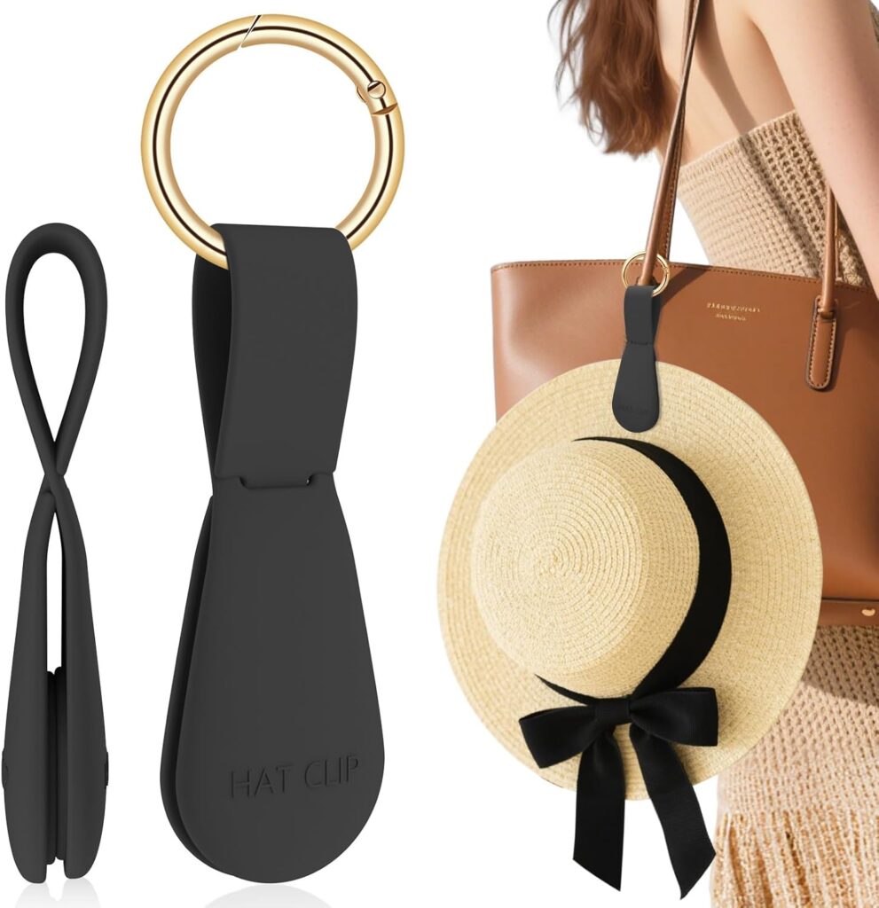 Magnetic Hat Clip for Travel – Black Silicone Hat Holder for Bags, Purses, Luggage & Beach Hats – Secure Hat Hook Clip for Totes, Vacation Essentials