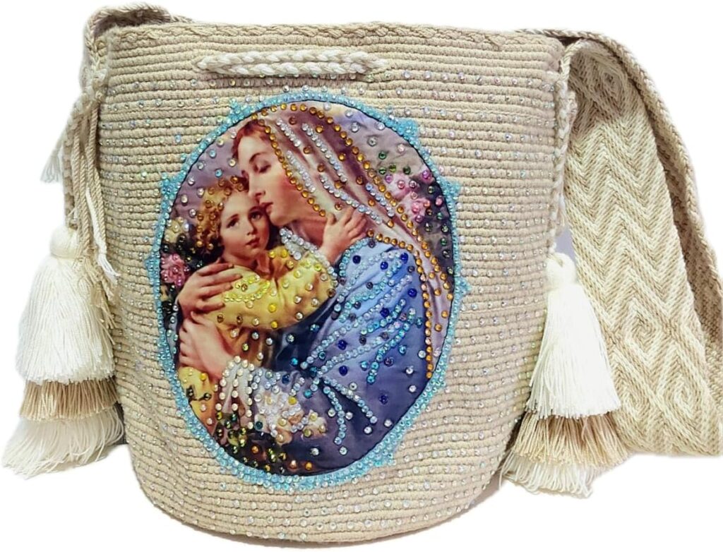 Handmade Wayuu with Beaded Decoration Tote Bag, Woven Mochila, Colombian Tribal Bag, Beach Bag