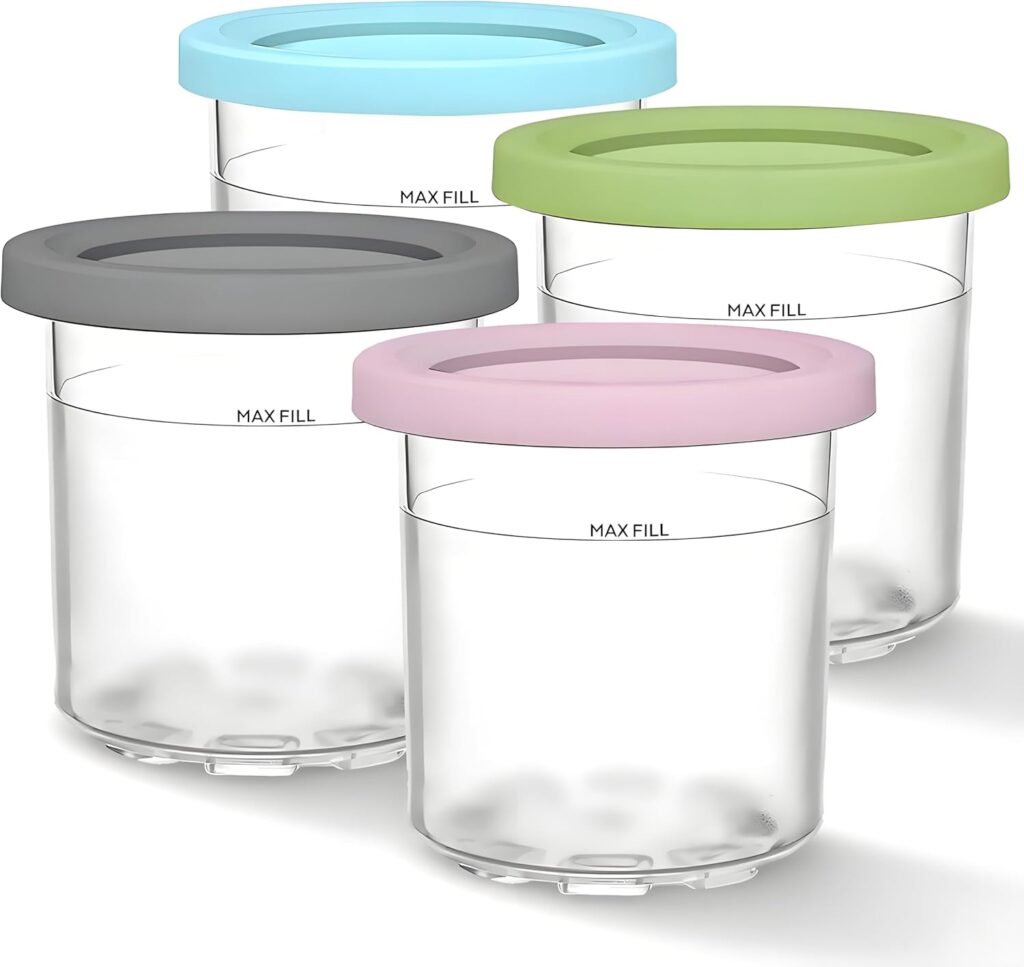 Replacement for Ninja Creami Pints 4 Pack, 16oz Creami Pints Compatible with NC301 & NC300s Series Creami Ice Cream Makers, BPA-Free & Dishwasher Safe, Color Lids
