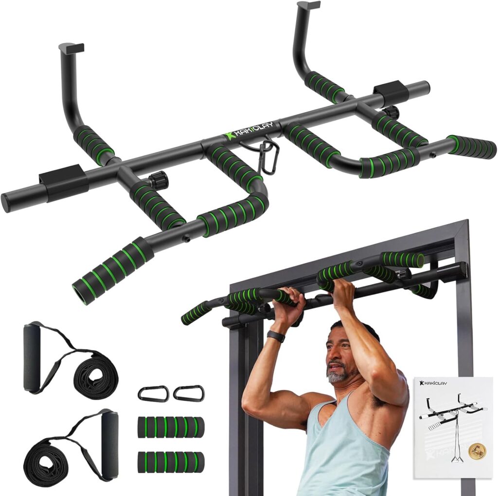 New Upgrade Pull Up Bar for Doorway with Ergonomic Grip – Upto 440 Lbs Capacity, No Screwing or Slipping – USA Original Patent, Designed, Shipped, Warranty