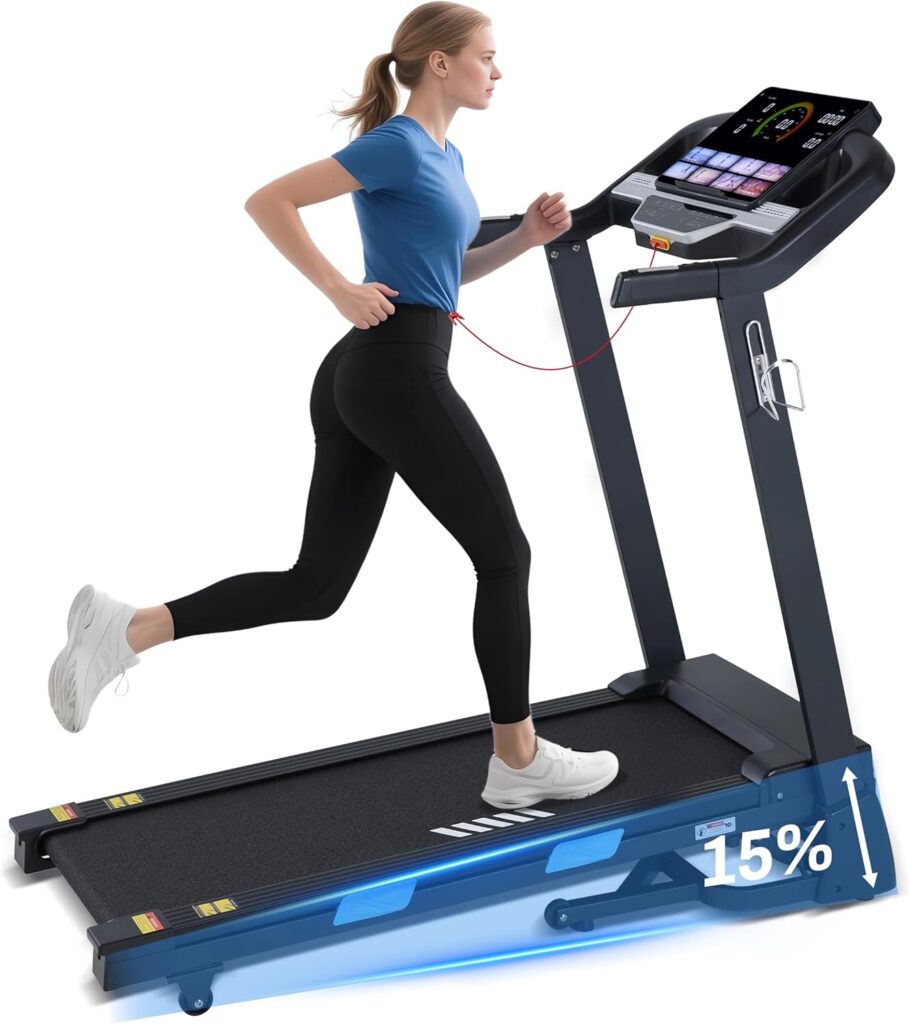 Auto Incline Treadmill – 300+ LBS Capacity 3.5HP Folding Treadmills with 15% Auto Incline, Running Machine for Home, 10 MPH Speed, 36 Preset Programs, Upgrade LCD Panel, Bluetooth App
