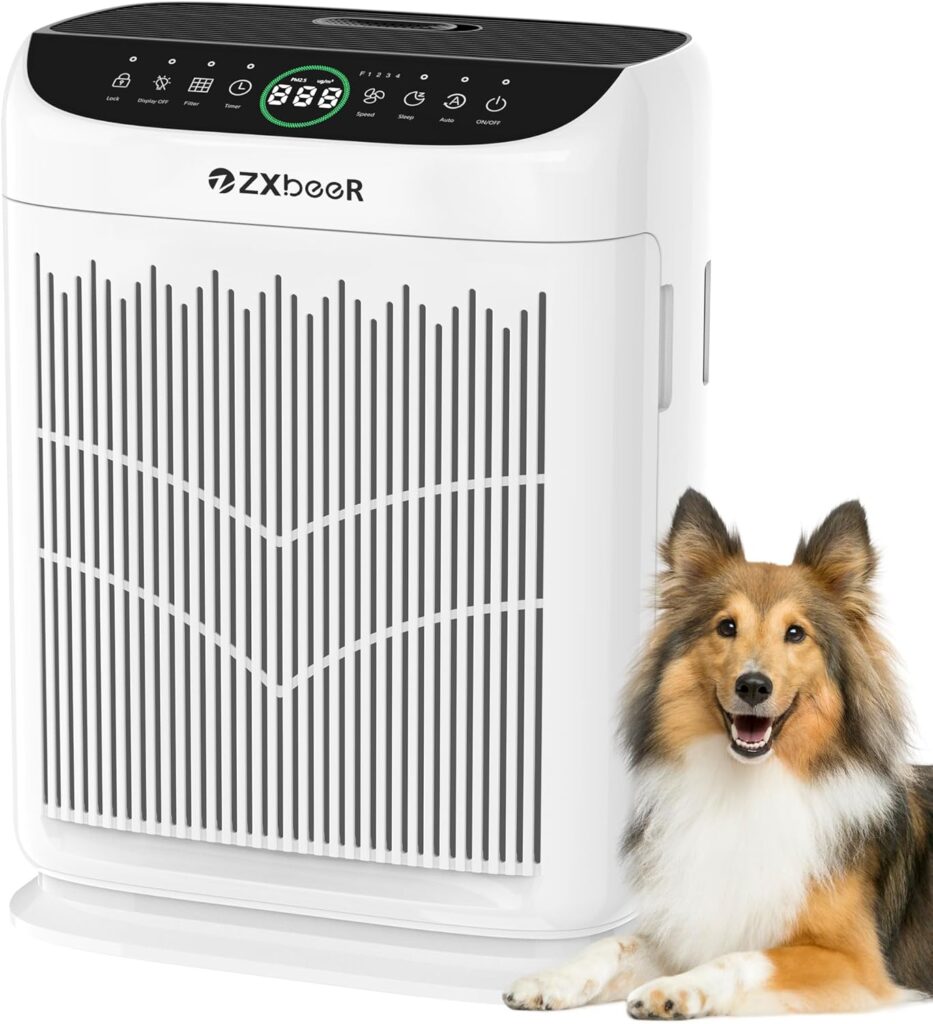 Air Purifiers for Home Large Room up to 3000 Ft², ZXBEER HEPA Double-Sided Air Purifier with Washable Filter, PM2.5 Air Quality Sensor, Aroma, 20dB Sleep Mode, Air Cleaner for Pets Bedroom (White)