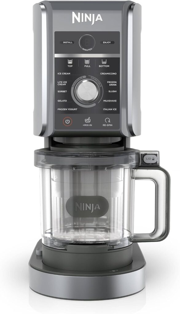 Ninja NC501 CREAMi Deluxe 11-in-1 Ice Cream & Frozen Treat Maker with 2 XL Family Size Pint Containers, Silver (Renewed)