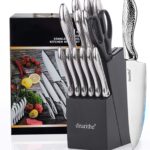 Knife Sets for Kitchen with Block, 14 Piece High Carbon Stainless Steel Knife Block Set with Built-in Sharpener, Professional Kitchen Knife Set, Hammered Pattern Hollowed Handle Design