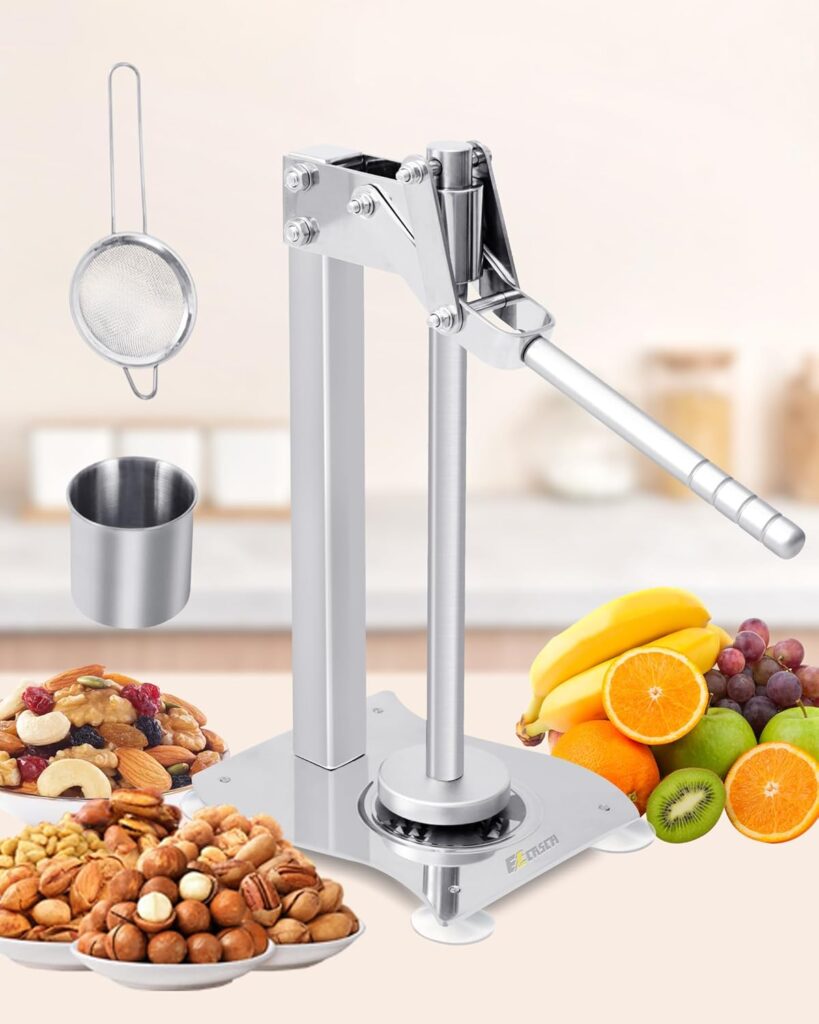 Lemon Smasher Stainless Steel Fruit Juicer with Cup & Strainer,Nut Grinder Manual Heavy Duty Juicer Machine Lemon Press Nut Crusher Used for Juicing and Crushing Nuts for Commercial&Home Use