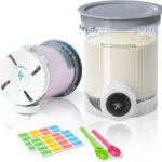 2 Pack Creami Swirl Pints & Lids for Ninja, Compatible with NC700 Series Ninja Swirl Ice Cream & Soft Serve Makers, with 2 Spoons & 32 Writable Labels, BPA-Free & Dishwasher Safe, Grey Lids