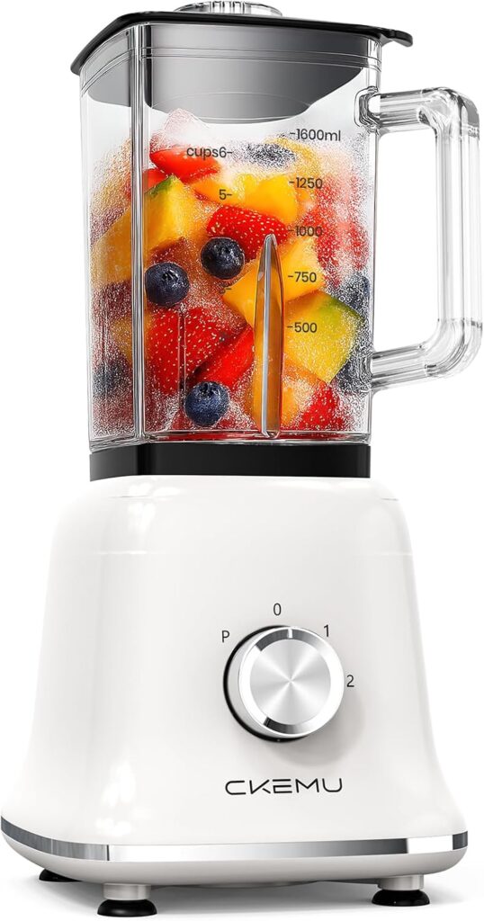 Professional Blender For Smoothies, 58 Oz Glass Jar, Glass Blender Including Puree & Crush Ice Functions, 750 Watts, B02 (White)