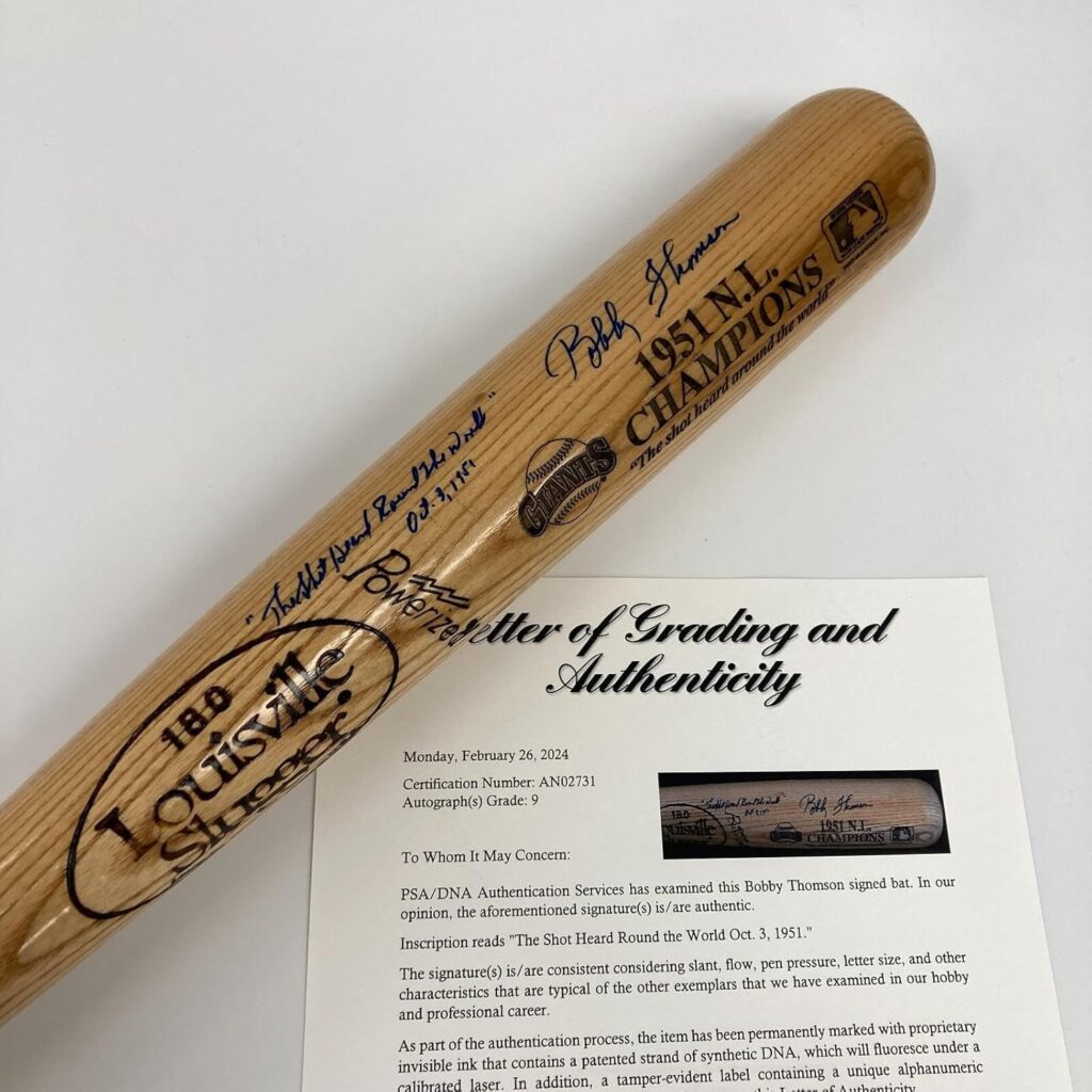 Bobby Thomson Ralph Branca Shot Heard ‘Round The World Signed Bat PSA MINT 9 – Autographed MLB Bats