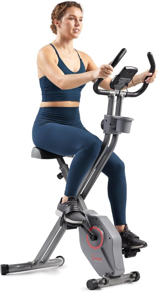 Sunny Health & Fitness Smart Folding X-Bike, Portable Compact Exercise Bike for Indoor Cycling Workout, Home Cardio Training Machine, Free SunnyFit App Bluetooth Connect