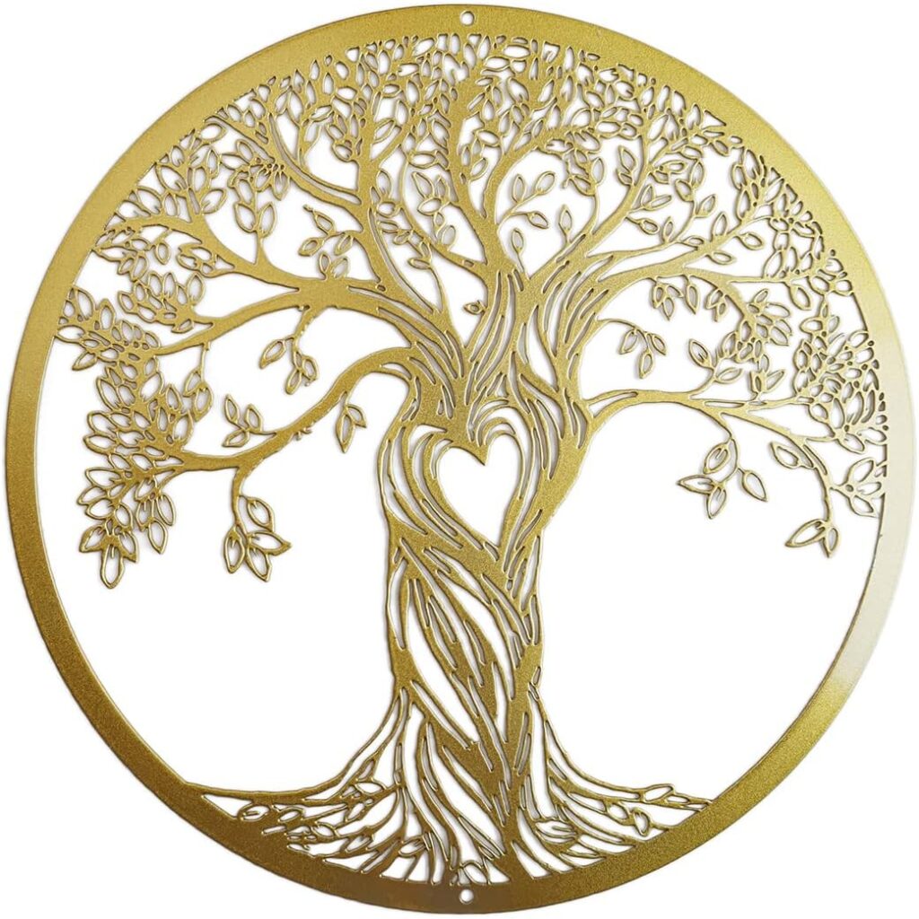 Metal Wall Decor, Tree Art Wall Sculpture, Metal Wall Art Hanging for Living Room Bedroom Indoor Outdoor, Laser Cut Rustic Black Tree of Life, 12 Inches (30 CM) (Gold, Small)