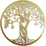 Metal Wall Decor, Tree Art Wall Sculpture, Metal Wall Art Hanging for Living Room Bedroom Indoor Outdoor, Laser Cut Rustic Black Tree of Life, 12 Inches (30 CM) (Gold, Small)