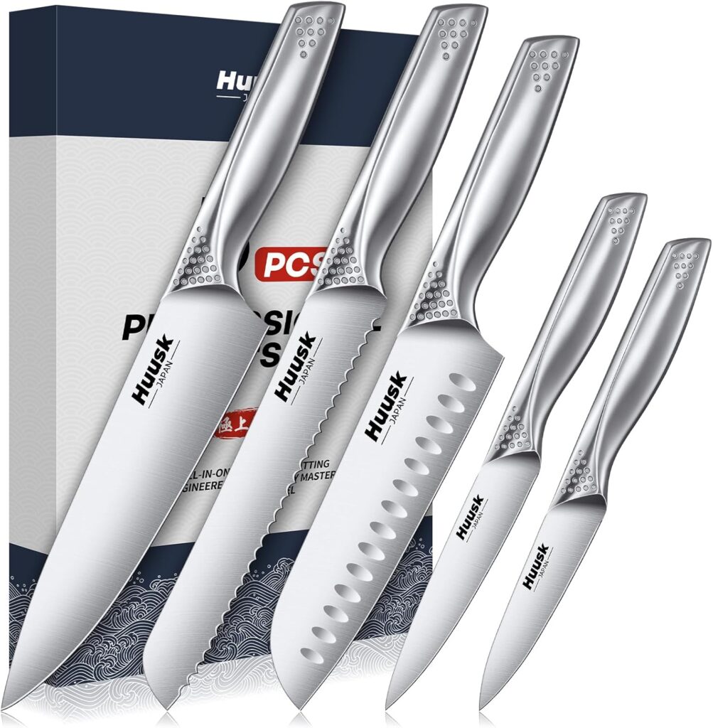 Huusk Japanese Chef Knife Set – 5 PCS Kitchen Knife Sets with Ergonomic Handle, Professional Ultra Sharp Chef Knives Set for Men, Ideal Gift