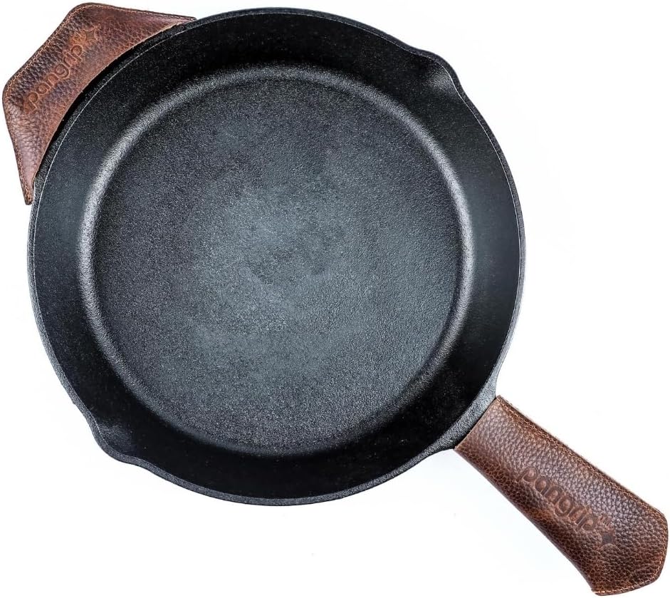 Cast Iron Skillet Handle Cover Leather (Main Handle + Side Grip), Set of 2 Extra Thick Premium Leather Cover for Cast Iron Skillets, Sleeve for Pan Handle, Pangrip