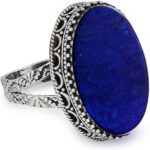 NOVICA Artisan Handmade Lapis Lazuli Cocktail Ring Blue Oval India .925 Sterling Silver Riverside Birthstone ‘Pool of Memories’