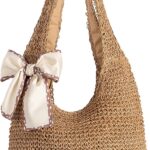Straw Beach Bag for Women – Handmade Raffia Woven Tote Handbag, Summer Mesh Beach Purse for Vacation Holiday