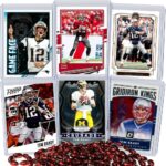 Tom Brady Football Card Bundle, Set of 6 Assorted Tampa Bay Buccaneers New England Patriots and Michigan Wolverines Football Cards of Quarterback Super Bowl Champion Protected by Sleeve and Toploader