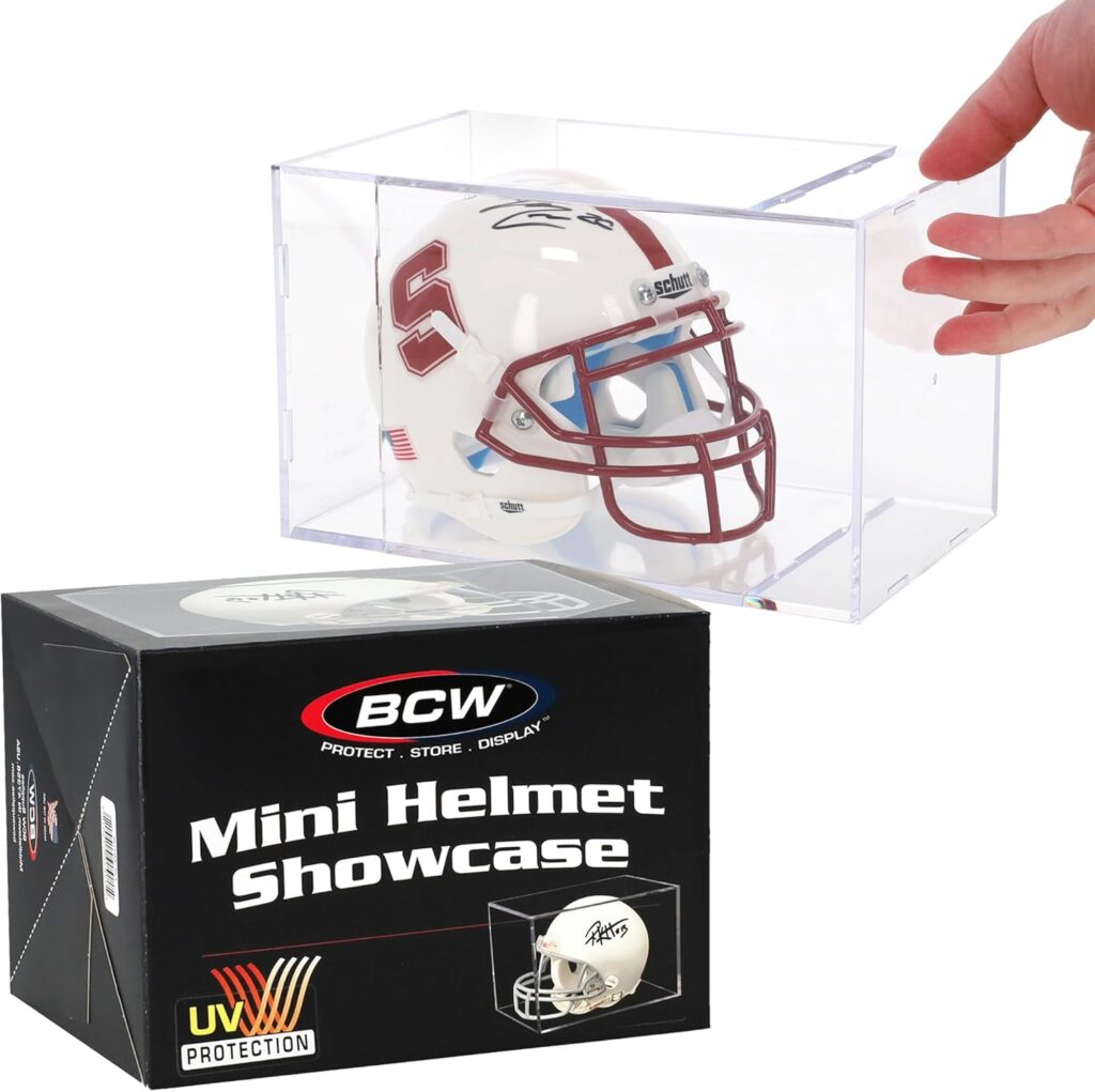 BCW Sports Showcases | Protective Memorabilia Holder with UV Resistance | Ideal for Sports Collectibles | Acrylic Display Cases for Autographed Balls and Mini Helmets (Mini Helmet – 1 Pack)