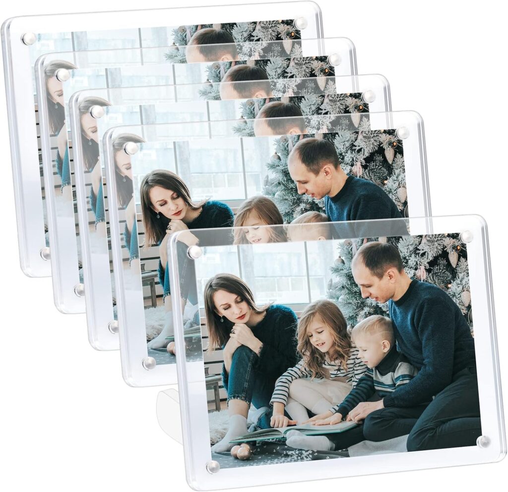 ECOSEAO 4×6 Acrylic Picture Frame, 5 Pack Clear Magnetic Picture Frame Desktop Display with Photo Frame Support Stand Best Gift for Family, Baby