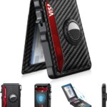 Airtag Wallet for Men, Mens Smart Wallet for Air Tag RFID Blocking, Minimalist Bifold Pop Up Aluminum Credit Card Case Holder 12+ Cards with ID Window, Gift for Men, No Airtag Included, Carbon Fiber