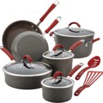 Rachael Ray – 87630 Rachael Ray Cucina Hard Anodized Nonstick Cookware Pots and Pans Set, 12 Piece, Gray with Red Handles