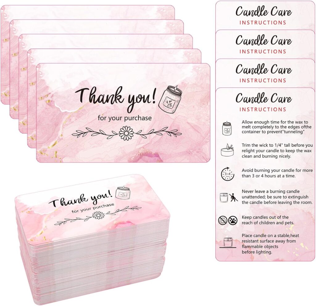 270 PCS Handmade Candle Care Instruction Cards 3.5 x 2 Inches Scented Candles Certified Cards for Candle Makers Soy Bees Wax Coconut Essential Oils Romantic Pink