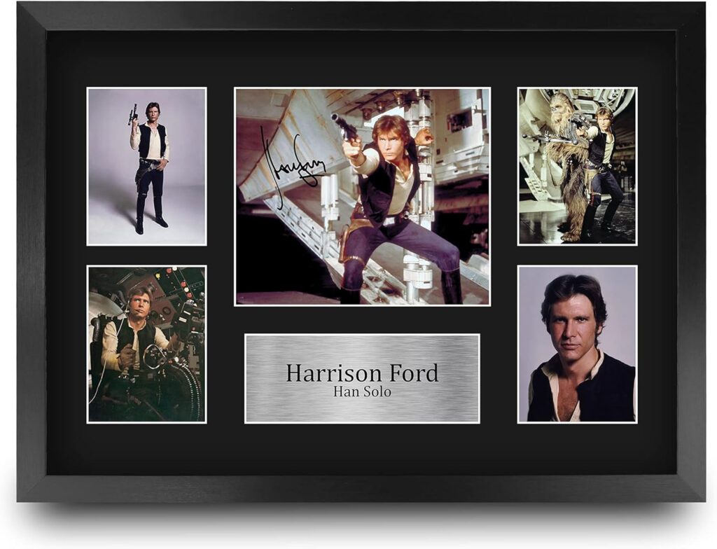 HWC Trading Harrison Ford Star Wars Han Solo 16 x 12 inch (A3) Printed Gifts Signed Autograph Picture Display for Movie Memorabilia Fans – 16″ x 12″ Framed