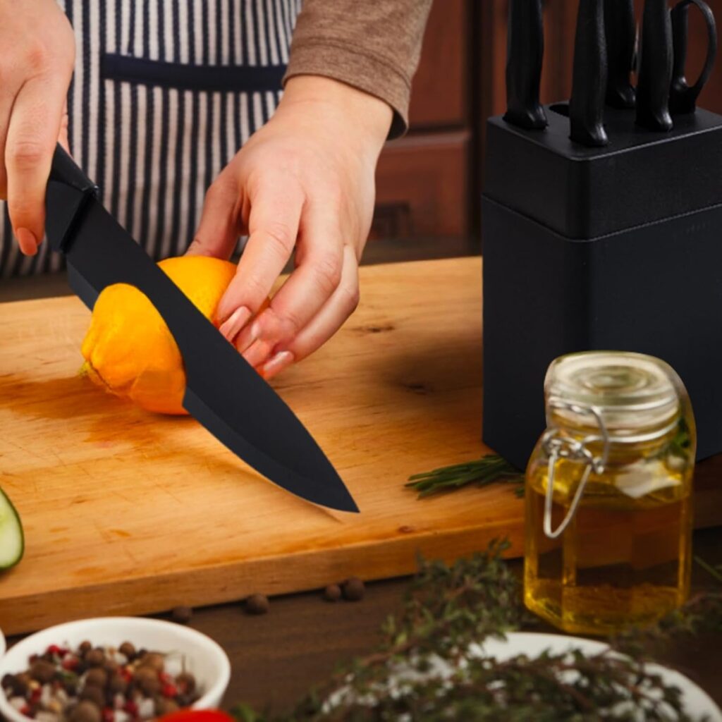 Kitchen Knife Set with Knife Block,7-Piece Kitchen Knife Block Set, Knife Set with Block with Built-In Sharpening Block,Dishwasher Safe