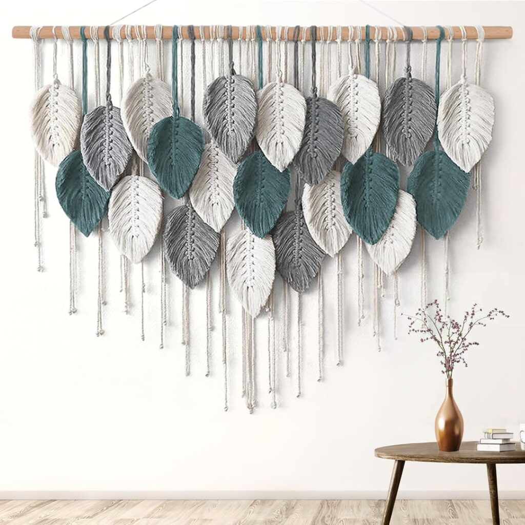 Weldomcor Large Macrame Wall Hanging Boho Home Decor, Handmade Bohemian Woven Leaves Macrame Tapestry Modern Aesthetic Chic Wall Art Decorations for Bedroom Living Room Nursery Office 39″ W x 29.5″ L