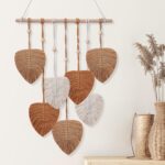 EaseMyKit Wall Hanging Decor Leaves Tapestry, Boho Wall Decor Woven Feather Handmade Yarn Tassels Leaf Macrame Wall Art Decorations for Living,Bedroom,Office,Nursery,Apartment Room,16×22 Inch(Brown)