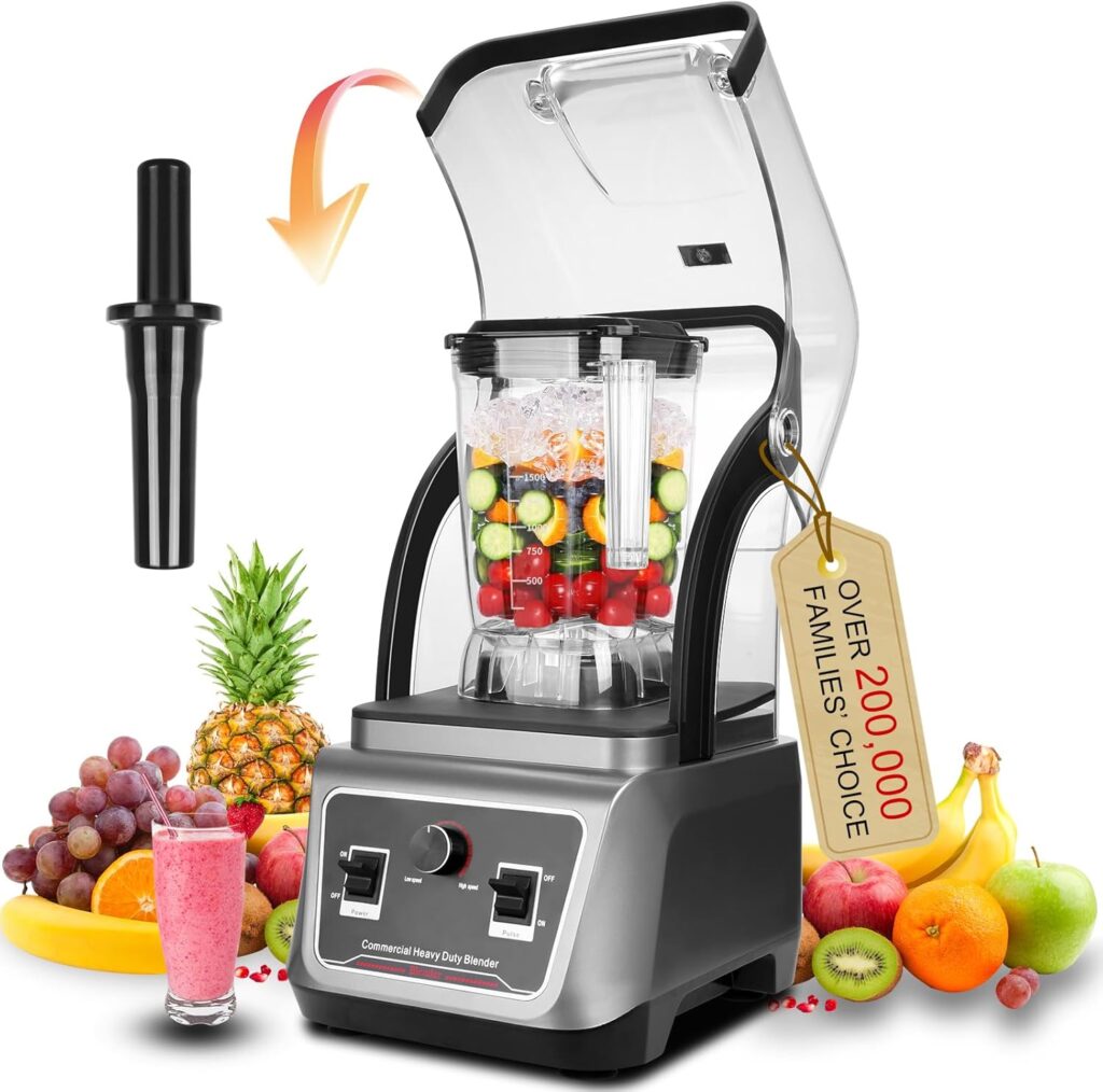 Commercial Blender with Soundproof Shield, 70 Oz Quiet Professional Blenders, Heavy Duty Blender with Strong and Quiet Professional-Grade Power, Self-Cleaning, Quiet Sound Enclosure, 2200W