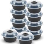 GoodCook 4-Cup Meal Prep Bowls Set with Lids and Dressing Cup, Microwavable Food Storage Containers for Meal Prepping, Set of 10, Black