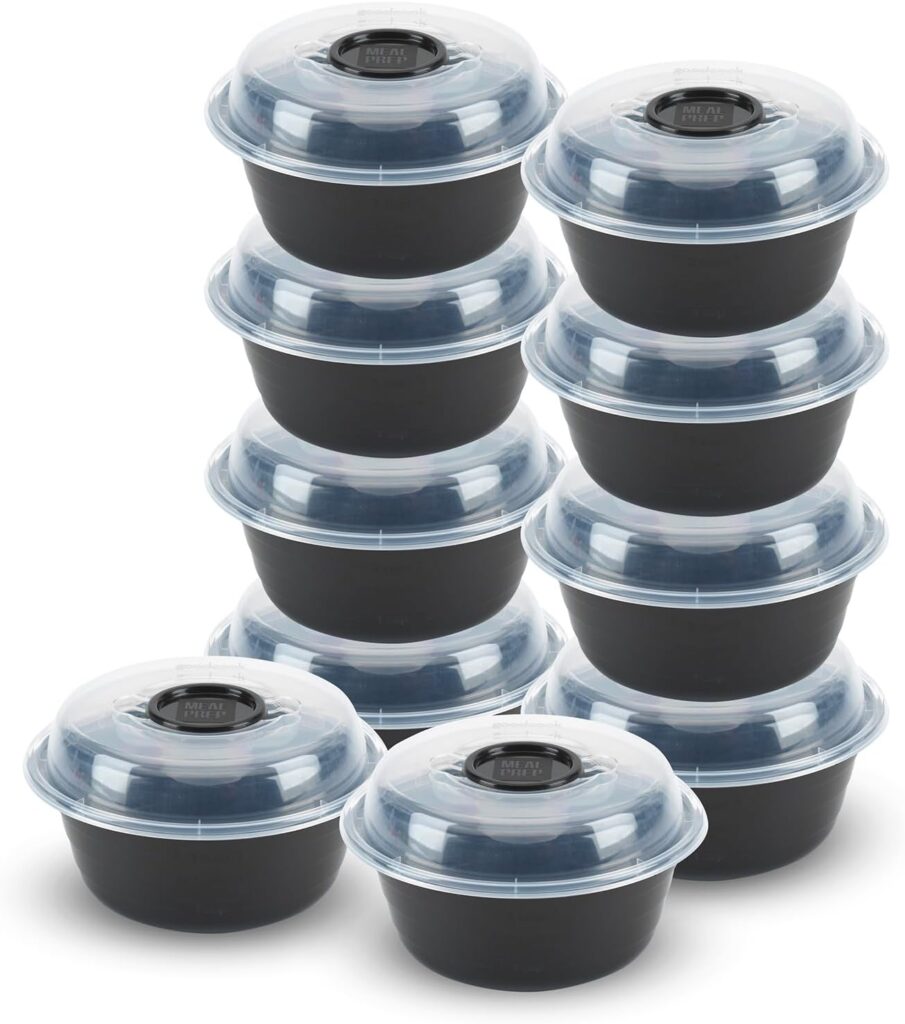 GoodCook 4-Cup Meal Prep Bowls Set with Lids and Dressing Cup, Microwavable Food Storage Containers for Meal Prepping, Set of 10, Black