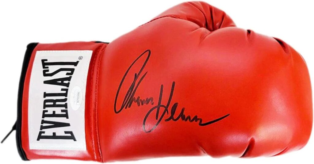 Autographed/Signed Thomas Hitman Hearns Red Everlast Boxing Glove JSA COA Auto