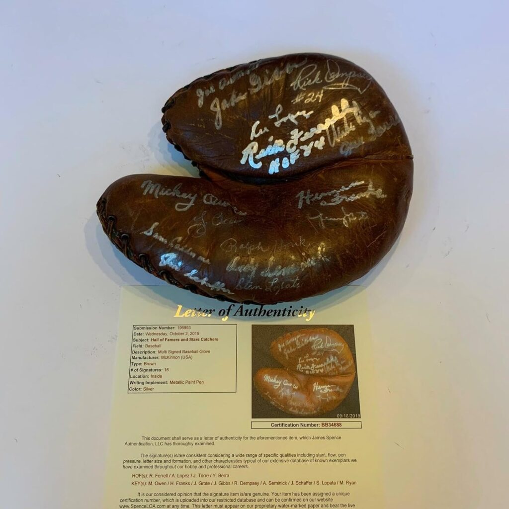 Baseball Catcher Legends Multi Signed Glove 16 Sigs Yogi Berra Al Lopez JSA COA – Autographed MLB Gloves