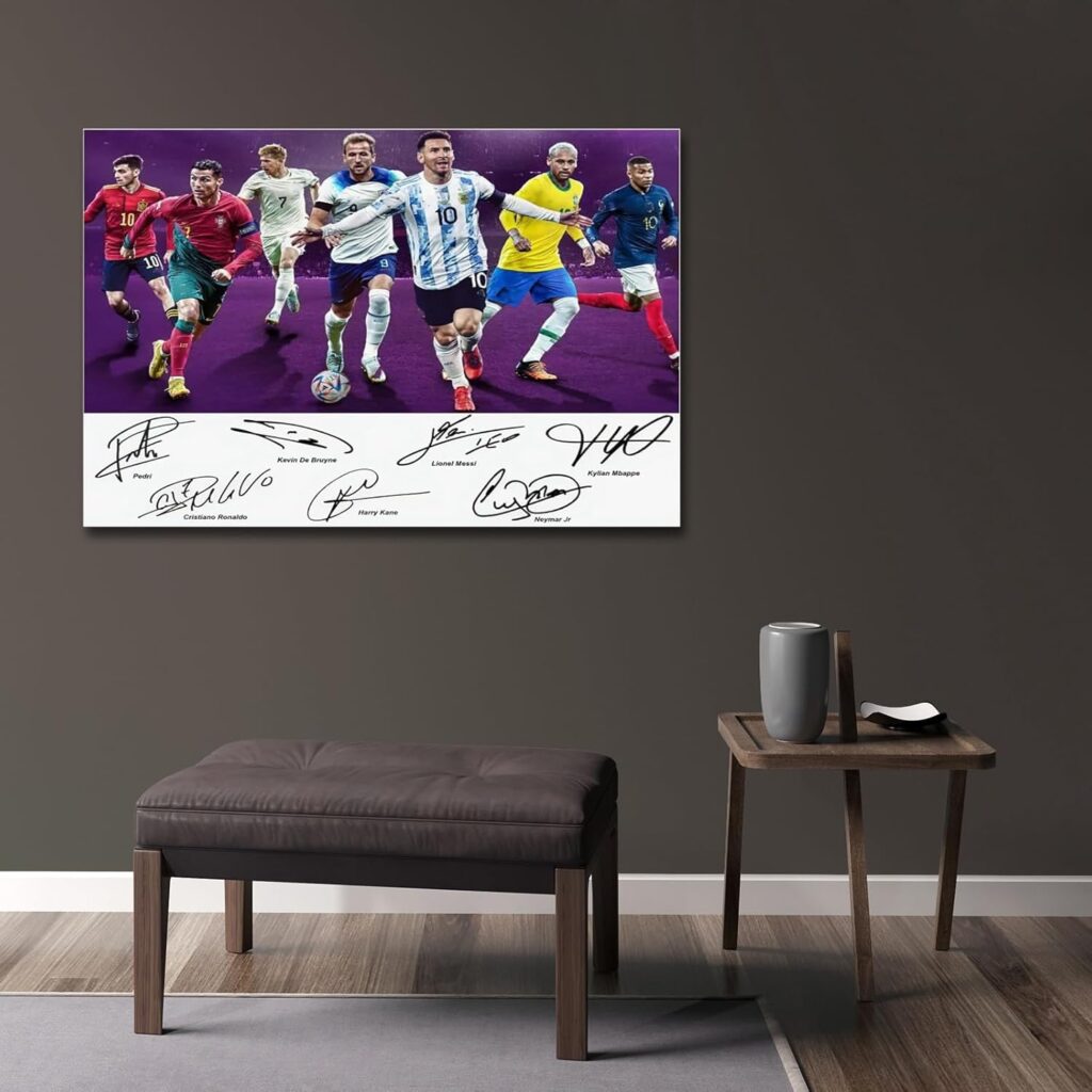 IDOLUSTER Soccer Champion Superstar Group Photo Messi,Ronaldo,Mbappé,Signed Poster For Kids Room Bedroom Wall Decor-Picture Canvas Art Prints For Man Teens Boys Fans Gifts