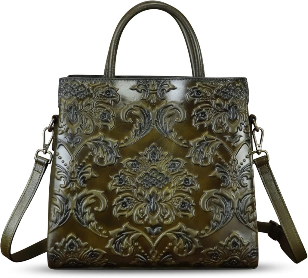 Genuine Leather Purses and Handbags for Women Vintage Embossed Leather Tote Bag Crossbody Shoulder Bag Satchel Bags