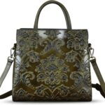 Genuine Leather Purses and Handbags for Women Vintage Embossed Leather Tote Bag Crossbody Shoulder Bag Satchel Bags