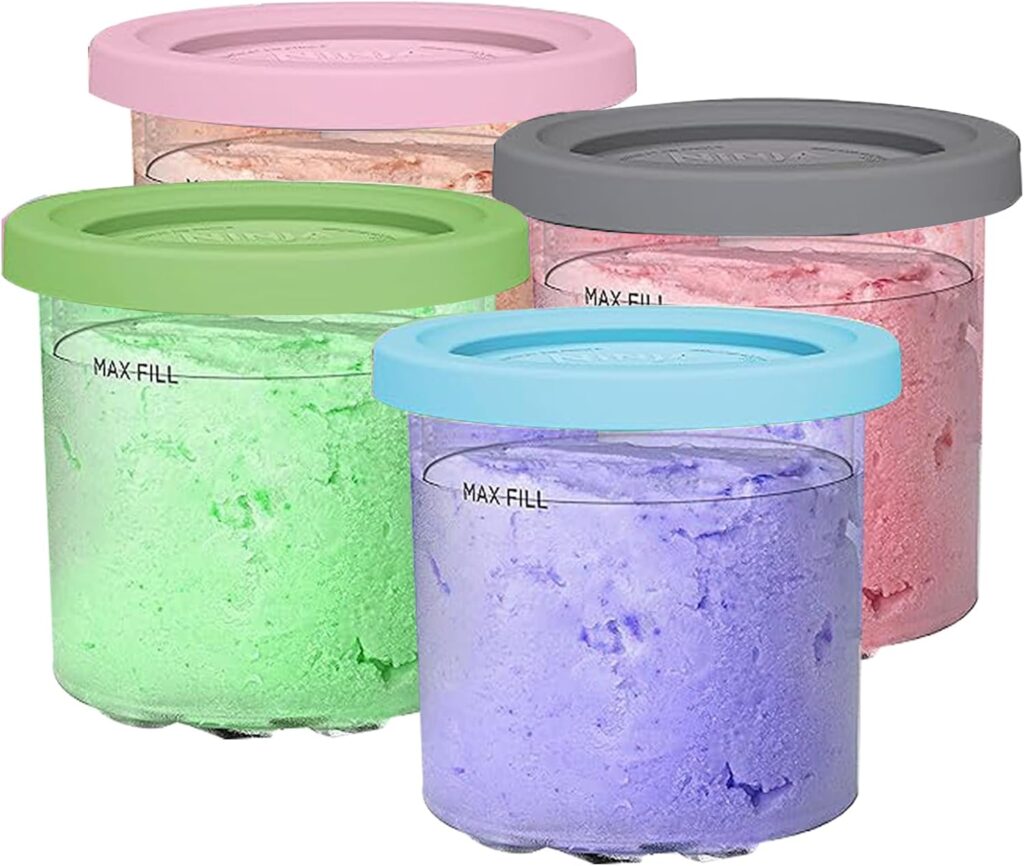 16oz Ice Cream Containers Replacement for Ninja Creami Pints, 4 Pack Creami Pint Containers Compatible with NC301 NC300 NC299AMZ NC290 Series Ice Cream Maker, BPA-Free, Airtight & Dishwasher Safe